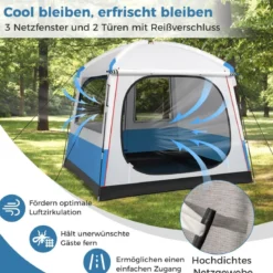 5 Personen Campingzelt mit Großer Netztür & Netzfenstern & Tragetasche Wasserdichtes Reisezelt