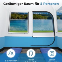5 Personen Campingzelt mit Großer Netztür & Netzfenstern & Tragetasche Wasserdichtes Reisezelt