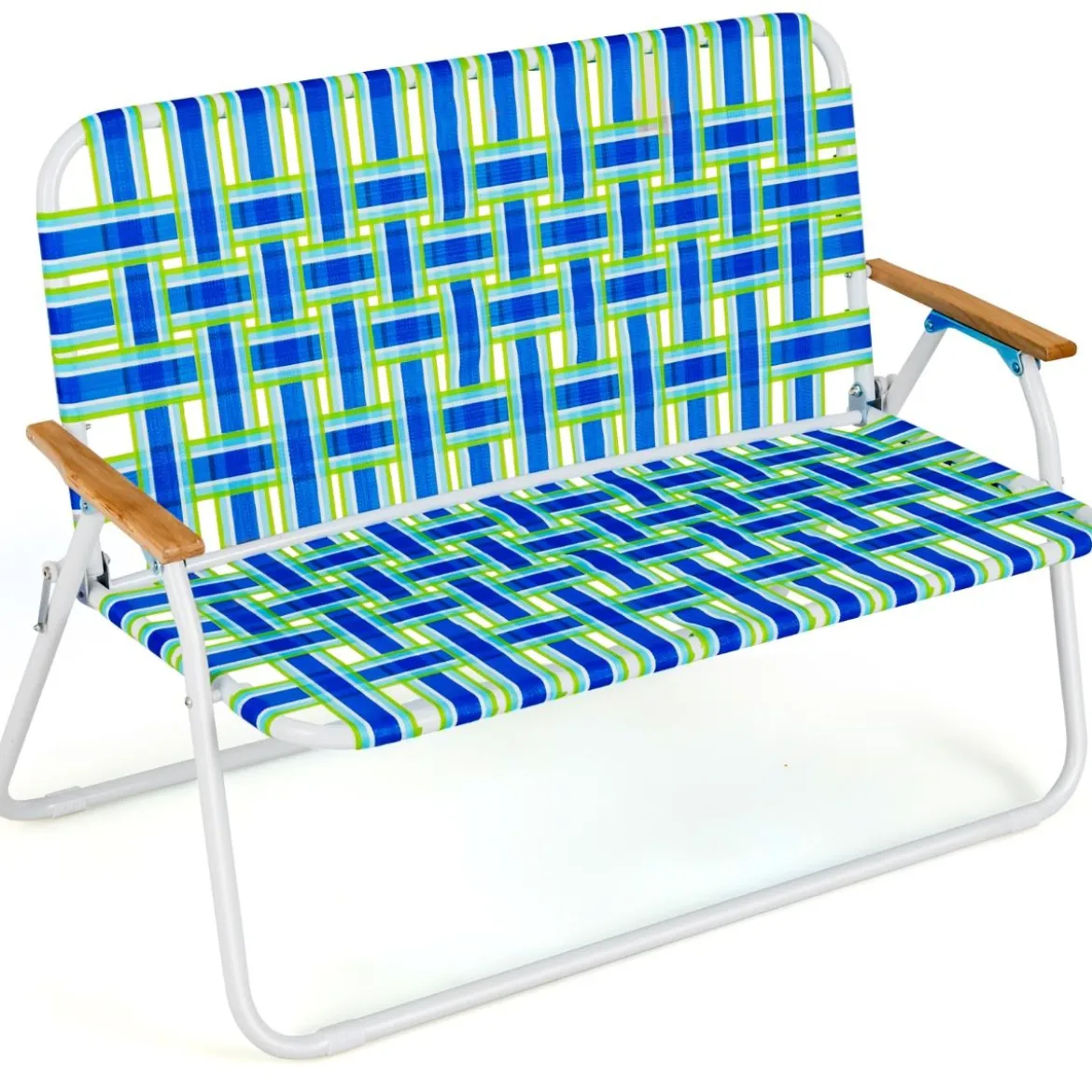 2-Personen-Faltstuhl Tragbarer Doppelsitz-Campingstuhl mit Armlehne 117,5 x 66 x 85,5 cm Blau