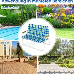2-Personen-Faltstuhl Tragbarer Doppelsitz-Campingstuhl mit Armlehne 117,5 x 66 x 85,5 cm Blau