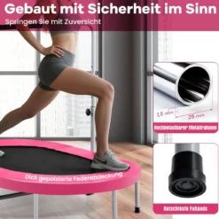 2 Personen Trampolin mit Höhenverstellbarm Haltegriff Mini Trampolin 154 x 90 x 92 -132 cm Rosa