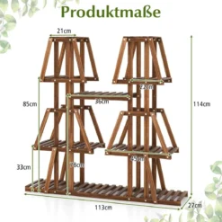 Pflanzenregal Holz Pflanzentreppe Trapez Blumenregal Blumenbank Pflanzenständer 113 x 27 x 114 cm Braun