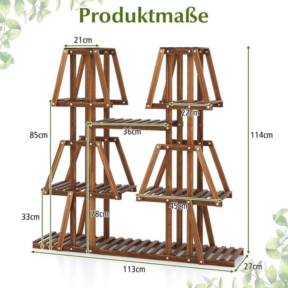 Pflanzenregal Holz Pflanzentreppe Trapez Blumenregal Blumenbank Pflanzenständer 113 x 27 x 114 cm Braun