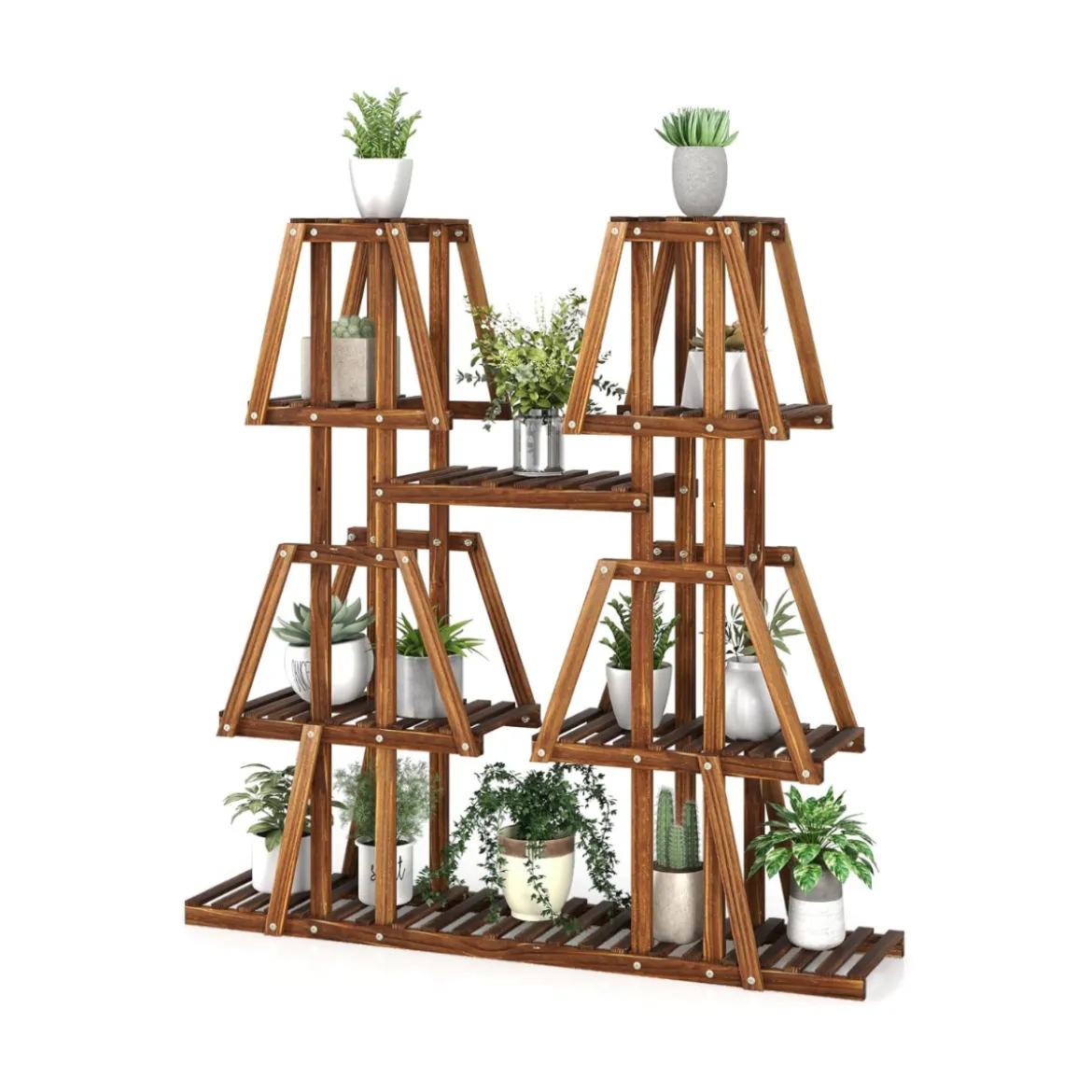 Pflanzenregal Holz Pflanzentreppe Trapez Blumenregal Blumenbank Pflanzenständer 113 x 27 x 114 cm Braun