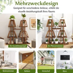 Pflanzenregal Holz Pflanzentreppe Trapez Blumenregal Blumenbank Pflanzenständer 113 x 27 x 114 cm Braun