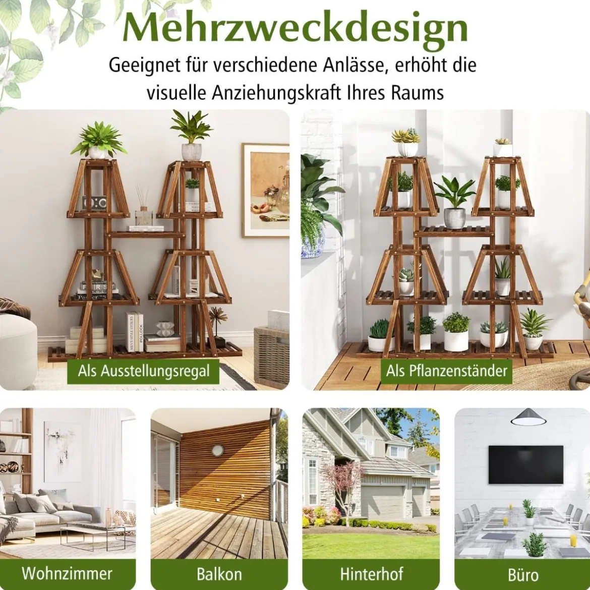 Pflanzenregal Holz Pflanzentreppe Trapez Blumenregal Blumenbank Pflanzenständer 113 x 27 x 114 cm Braun