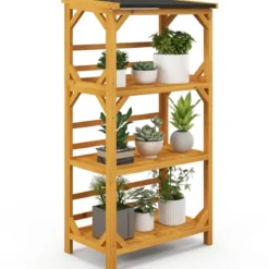 Pflanzenständer 3 Etagen Pflanzenregal Holz 70 x 49 x 137 cm Natur