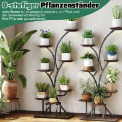 Pflanzenständer mit Wachstumslichtern 8-stöckiges Pflanzenregal Blumenständer