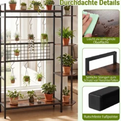 Pflanzenständer Pflanzenregal mit 6 S-Haken & Spalier Blumenständer mit Metallrahmen & Kippsicherungen