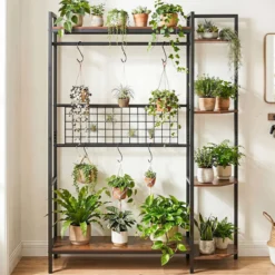 Pflanzenständer Pflanzenregal mit 6 S-Haken & Spalier Blumenständer mit Metallrahmen & Kippsicherungen