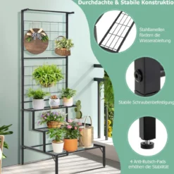 Pflanzenständer 3-Stöckiger Hängender Pflanzenständer Blumenregal 60 x 57 x 157 cm Schwarz