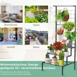 Pflanzenständer 3-Stöckiger Hängender Pflanzenständer Blumenregal 60 x 57 x 157 cm Schwarz