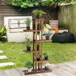 Pflanzentreppe Garten Blumenregal Blumenständer Holz 75x25x140cm