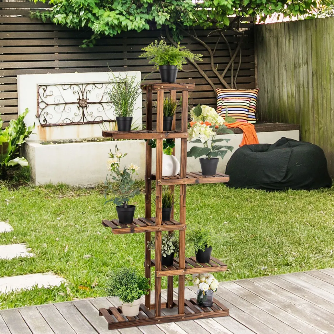 Pflanzentreppe Garten Blumenregal Blumenständer Holz 75x25x140cm