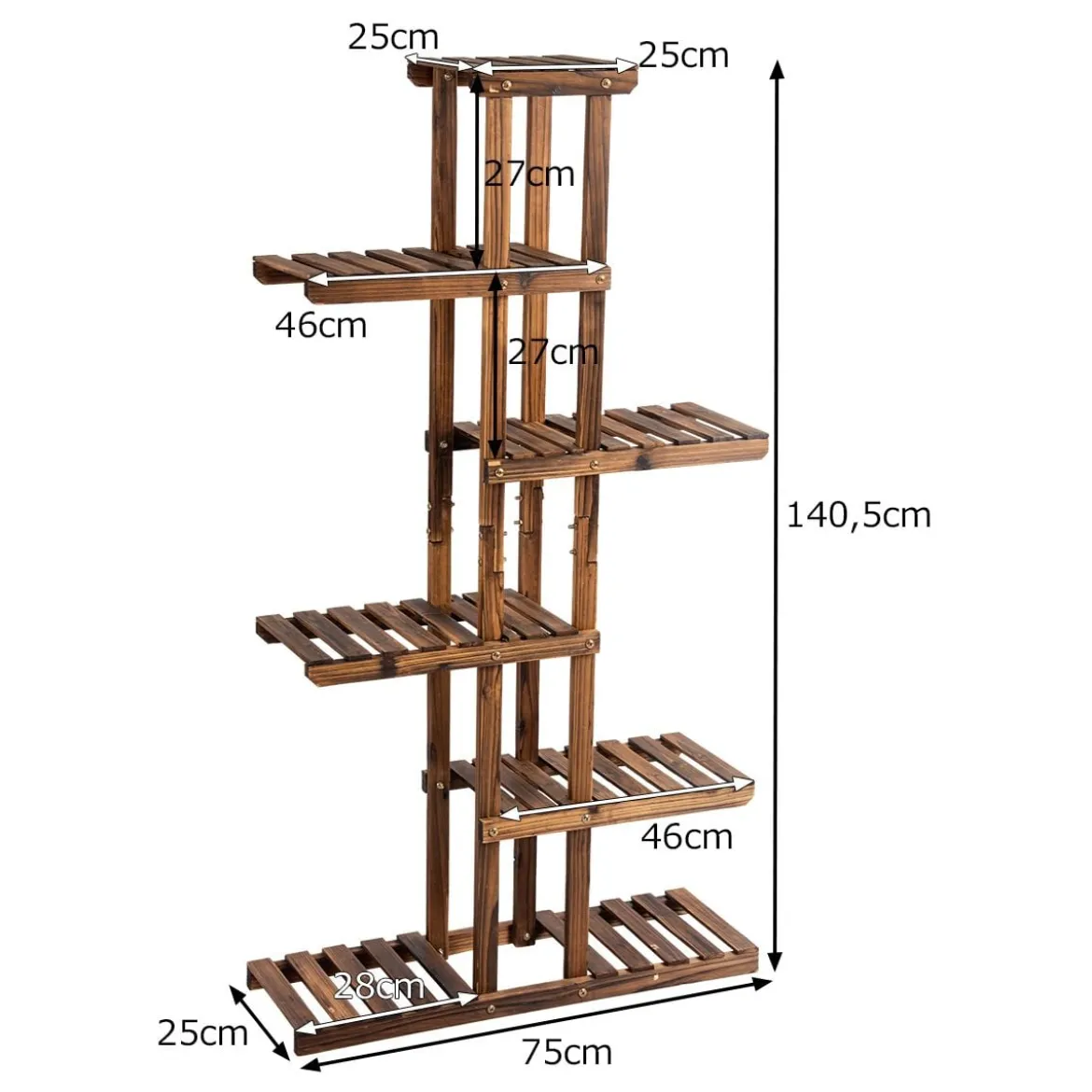 Pflanzentreppe Garten Blumenregal Blumenständer Holz 75x25x140cm