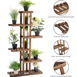Pflanzentreppe Garten Blumenregal Blumenständer Holz 75x25x140cm