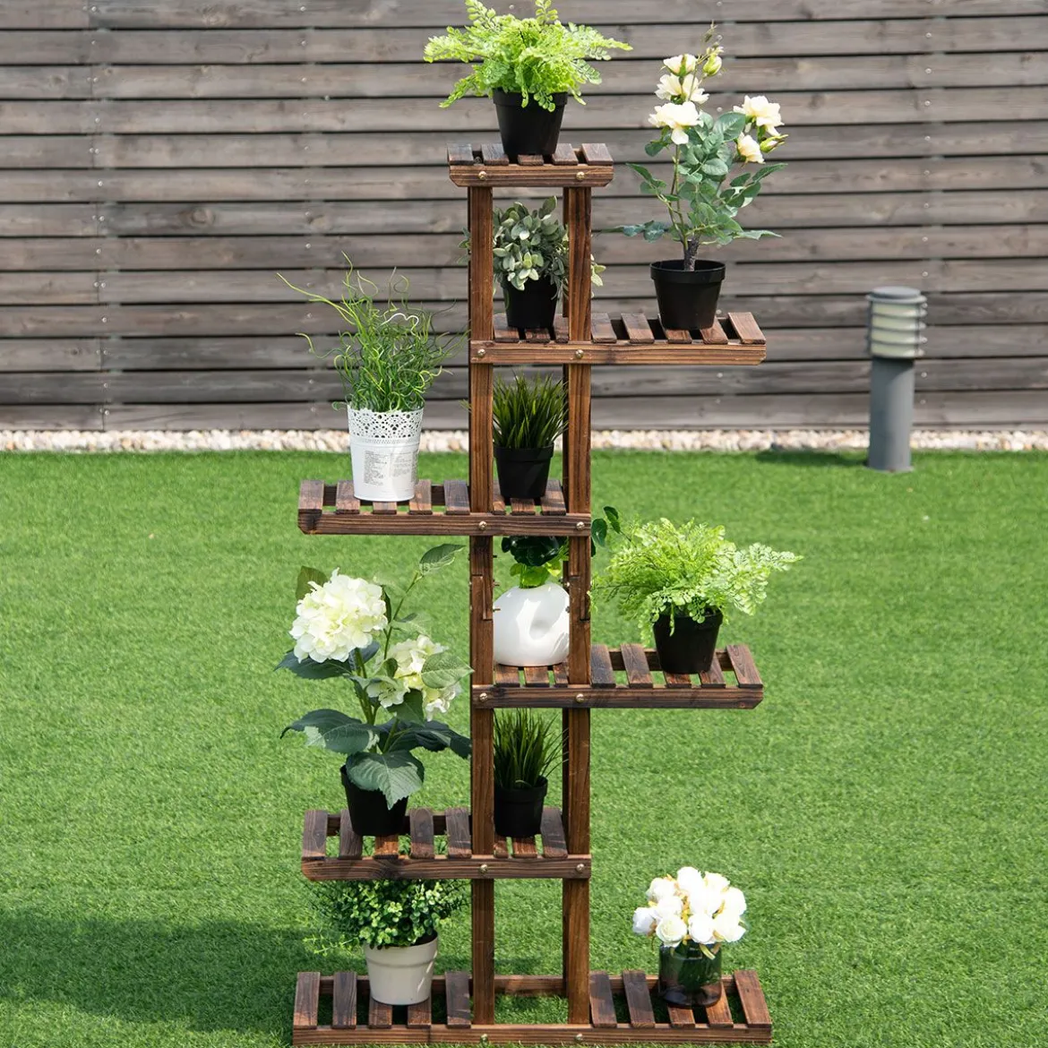 Pflanzentreppe Garten Blumenregal Blumenständer Holz 75x25x140cm