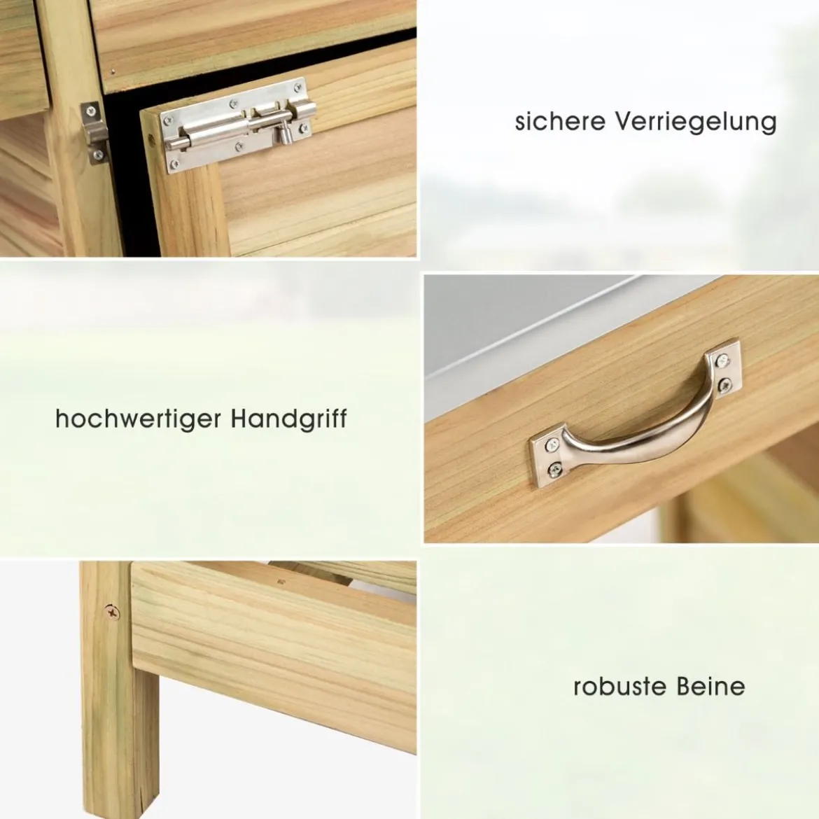 Pflanztisch aus Tannenholz Garten-Pflanzbank mit Schrank offenem Regal und 3 hochwertigen Haken Natur