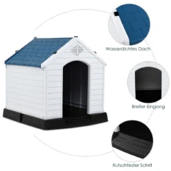 Plastik Hundehütte Haustierbedarf Hundehaus für Garten 87,7 x 78,5 x 81,5 cm Weiß + Blau