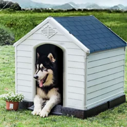 Plastik Hundehütte Haustierbedarf Hundehaus für Garten 87,7 x 78,5 x 81,5 cm Weiß + Blau