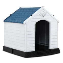 Plastik Hundehütte Haustierbedarf Hundehaus für Garten 87,7 x 78,5 x 81,5 cm Weiß + Blau
