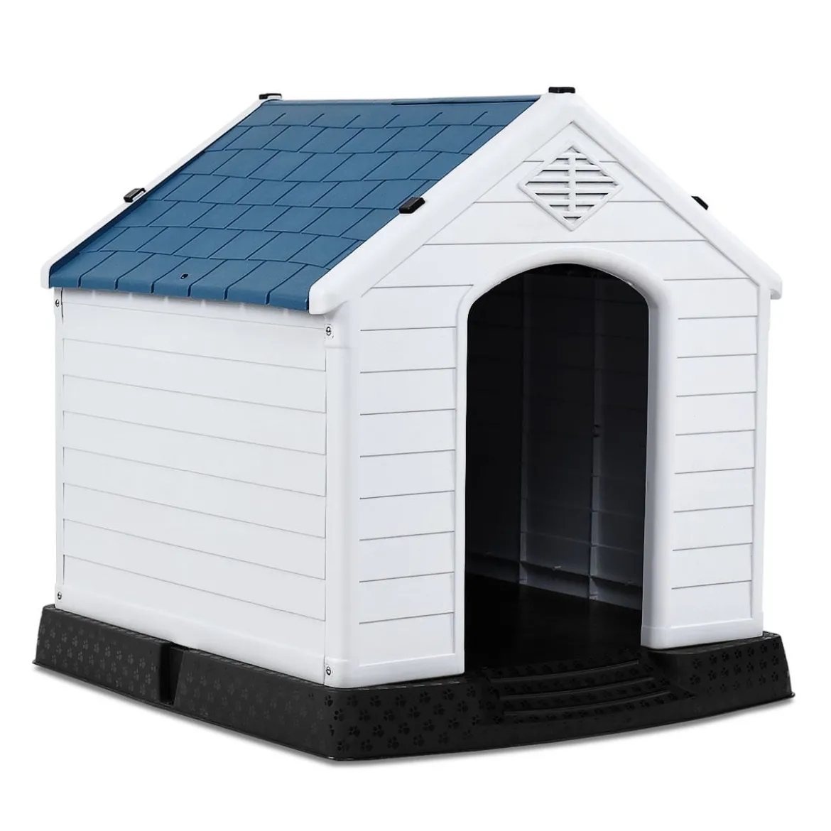 Plastik Hundehütte Haustierbedarf Hundehaus für Garten 87,7 x 78,5 x 81,5 cm Weiß + Blau