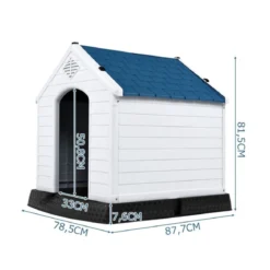 Plastik Hundehütte Haustierbedarf Hundehaus für Garten 87,7 x 78,5 x 81,5 cm Weiß + Blau