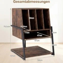 Plattenspielerständer mit Breite Tischplatte & 4 Trennwänden Vinyl Schallplattentisch Braun