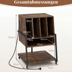 Plattenspielerständer mit Integrierter Ladestation & 4 Trennwänden Vinyl Schallplattentisch Braun