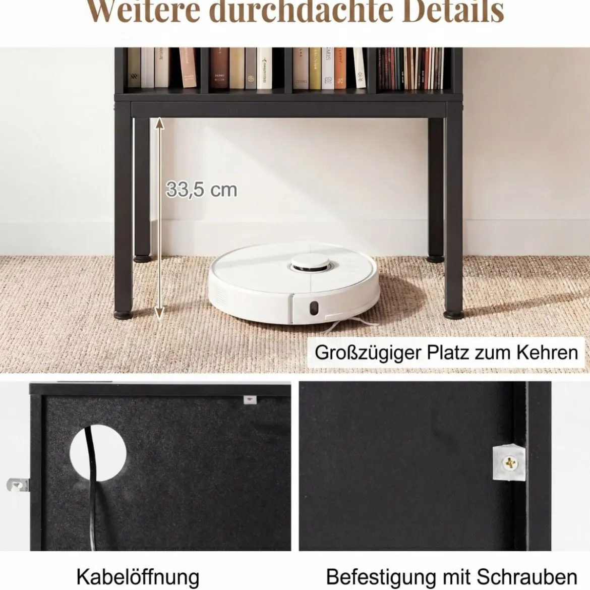 Plattenspieler-Ständer mit integrierter Ladestation & 4 Trennwänden & Kabelöffnung Schallplattenständer