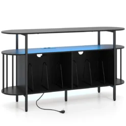 Plattenspieler-Ständer mit Ladestation & Farbigen LED-Leuchten 140 x 40 x 76 cm Schwarz