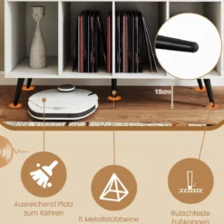 Plattenspielerständer mit Ladestation Plattenspielerständer mit Vinyl-Aufbewahrungsregalen Weiß