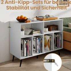 Plattenspielerständer mit Ladestation Plattenspielerständer mit Vinyl-Aufbewahrungsregalen Weiß
