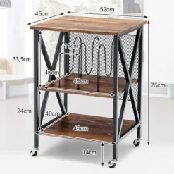 Plattenständer mit 3 Ablagen 3-Stöckiger Plattenregal Rollbar 52 x 45 x 75 cm Braun