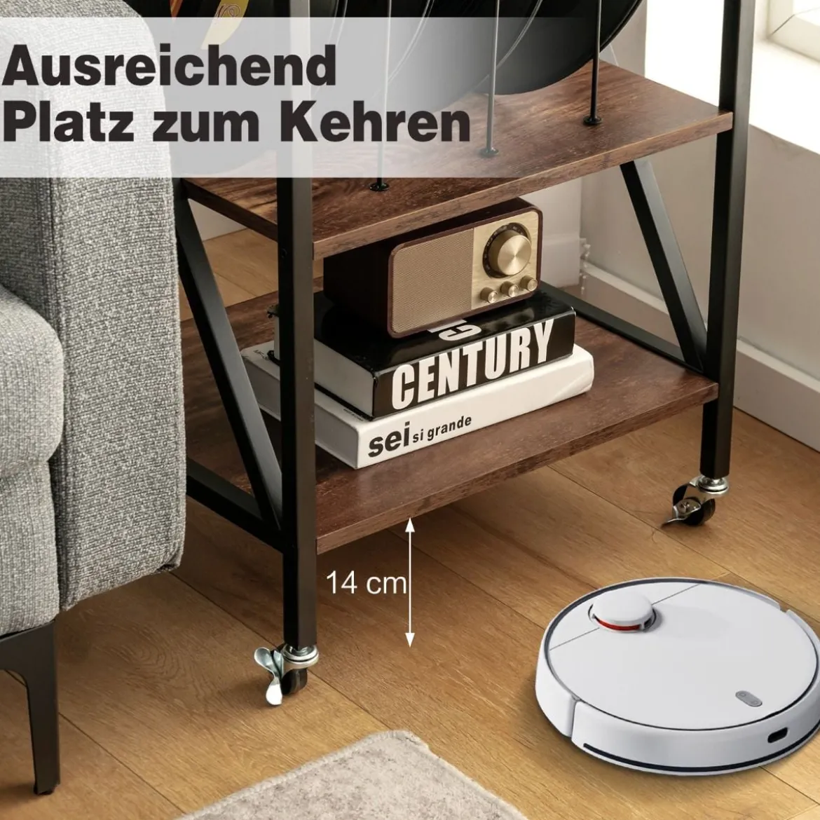 Plattenständer mit 3 Ablagen 3-Stöckiger Plattenregal Rollbar 52 x 45 x 75 cm Braun