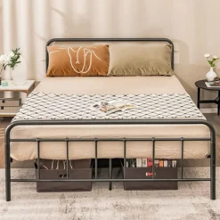 Plattformbett aus Metall Moderner Bettrahmen mit Kopf- und Fußteil 208 x 164 x 102 cm Schwarz