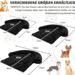 Plüschbett für Hunde mit rutschfester Unterseite abnehmbarem waschbarem Bezug & weicher Nackenrolle große 115 × 120 cm Schwarz