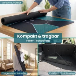 Pokermatte mit Tragetasche Rutschfeste Wasserfeste Pokertisch-Auflage Pokerauflage 179 x 89 cm