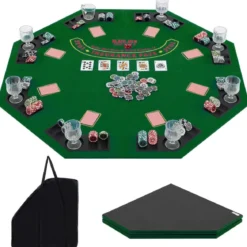 Pokermatte 120 x 120 cm Texas Holdem Pokertisch-Auflage faltbar für 8 Spieler mit Getränkehaltern Grün