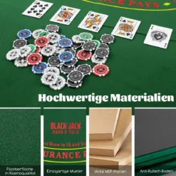 Pokermatte 120 x 120 cm Texas Holdem Pokertisch-Auflage faltbar für 8 Spieler mit Getränkehaltern Grün