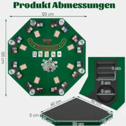 Pokermatte 120 x 120 cm Texas Holdem Pokertisch-Auflage faltbar für 8 Spieler mit Getränkehaltern Grün