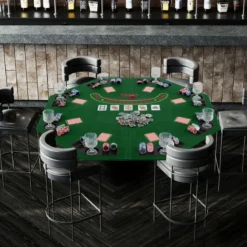 Pokermatte 120 x 120 cm Texas Holdem Pokertisch-Auflage faltbar für 8 Spieler mit Getränkehaltern Grün
