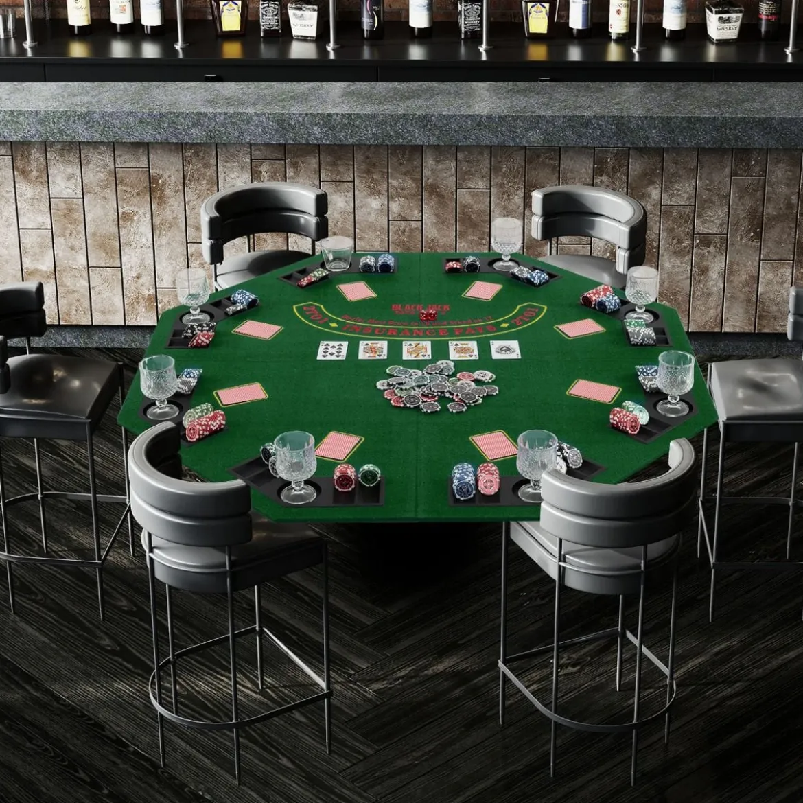 Pokermatte 120 x 120 cm Texas Holdem Pokertisch-Auflage faltbar für 8 Spieler mit Getränkehaltern Grün