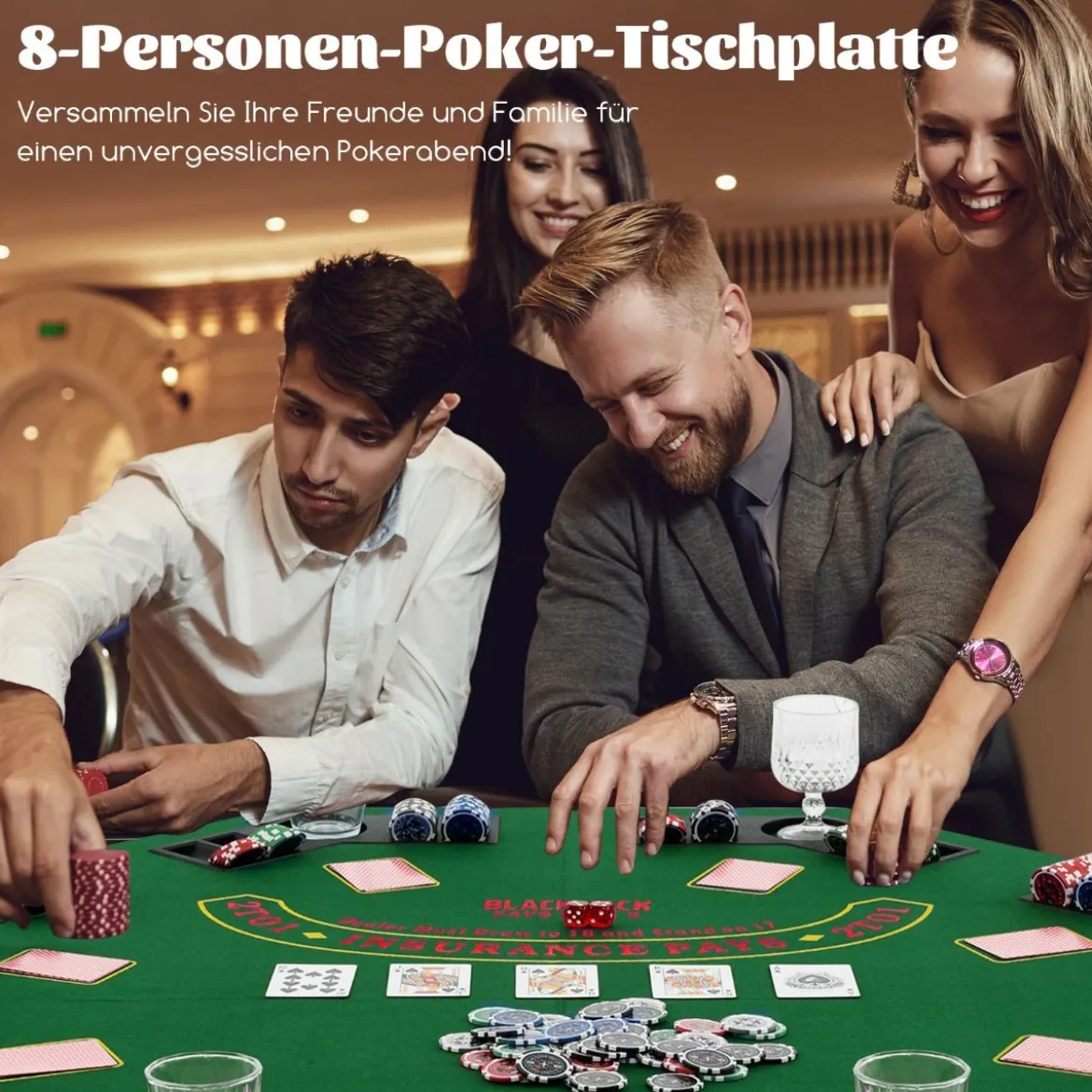 Pokermatte 120 x 120 cm Texas Holdem Pokertisch-Auflage faltbar für 8 Spieler mit Getränkehaltern Grün