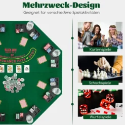 Pokermatte 120 x 120 cm Texas Holdem Pokertisch-Auflage faltbar für 8 Spieler mit Getränkehaltern Grün