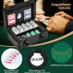 Pokerset mit 300 Laser-Chips & Pokerkoffer & 2 Spielkarten & 2 Schlüsseln Poker Komplett Set