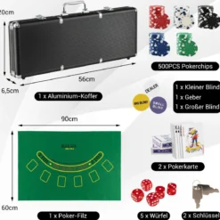 Pokerset mit 500 Laser-Chips Pokerkoffer Alu Pokerchips