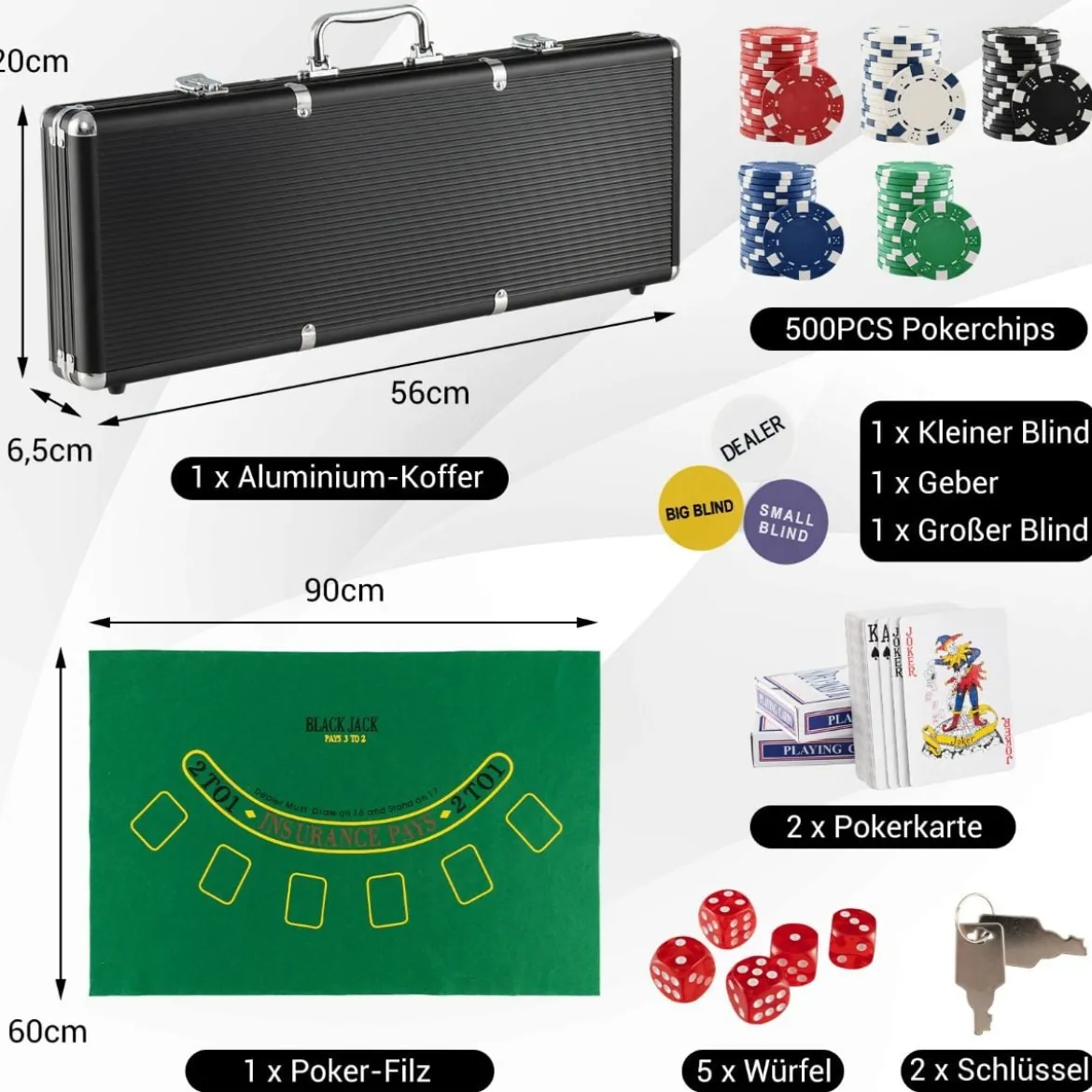 Pokerset mit 500 Laser-Chips Pokerkoffer Alu Pokerchips