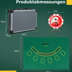Pokerset mit 400 Laser-Chips & 2 Spielkarten & 5 Würfel & Dealer Button Aluminium Pokerkoffer