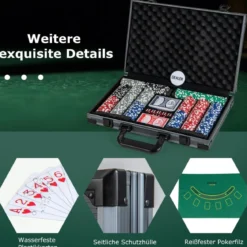 Pokerset mit 400 Laser-Chips & 2 Spielkarten & 5 Würfel & Dealer Button Aluminium Pokerkoffer